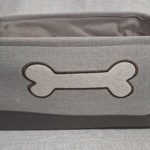 Stylish Gray Dog Toy Bin with Bone Accent